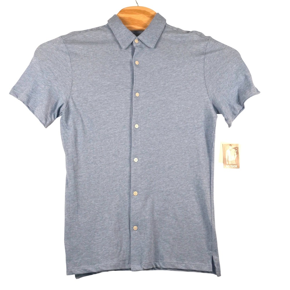 Falls Creek Mens S Button Down Shirt Blue Herringbone No Tuck Casual 4774